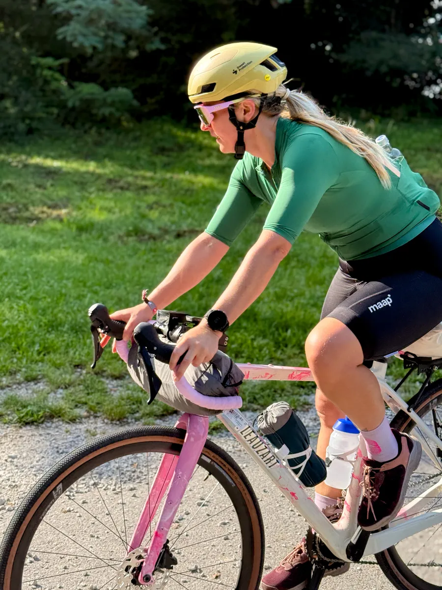 Flo on her hand painted bike